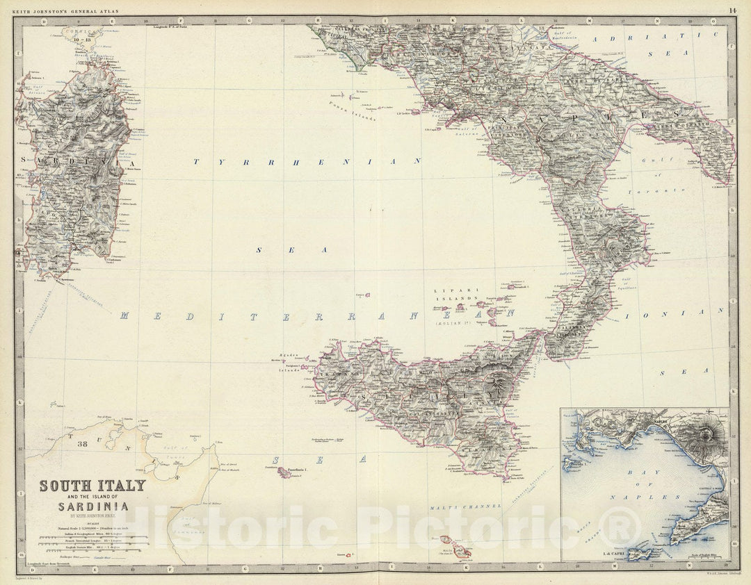 Historic Map : World Atlas Map, Italy S. 1861 - Vintage Wall Art