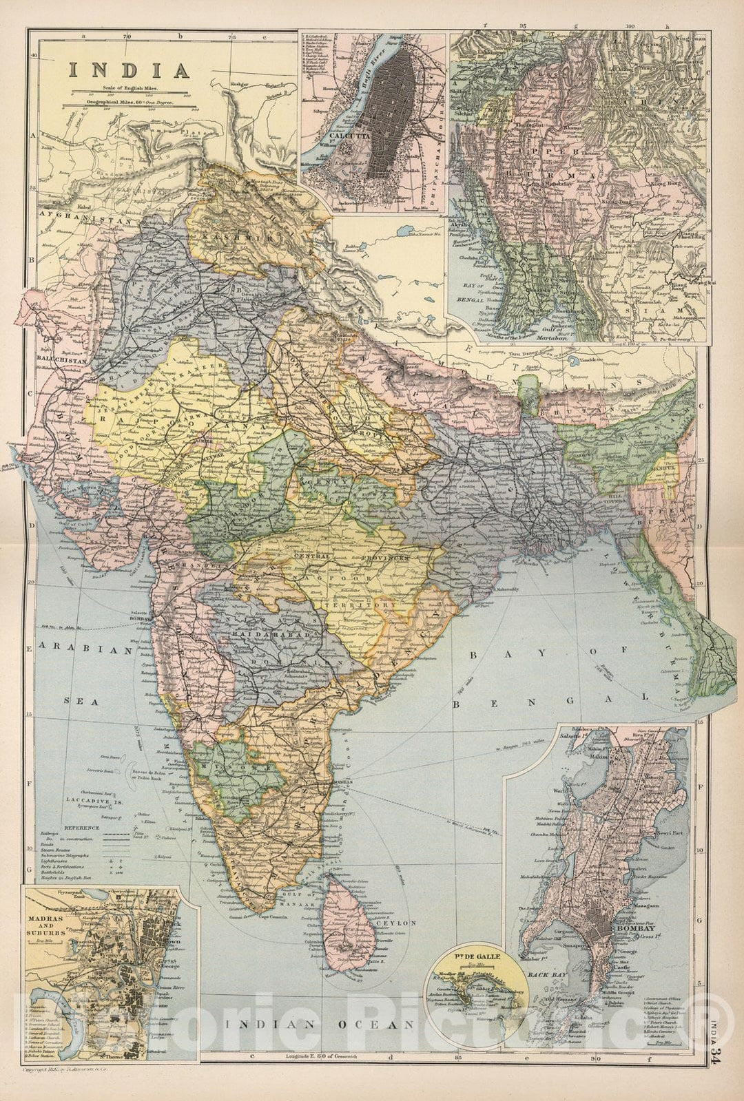 Historic Map : World Atlas Map, India, 34 1892 - Vintage Wall Art