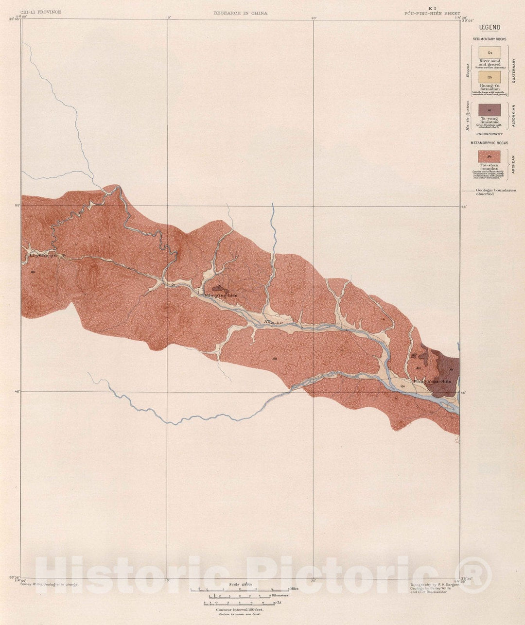 Historic Map : China, Geologic Atlas Map, E-I. Fou-Ping-Hien Sheet. 1906 , Vintage Wall Art