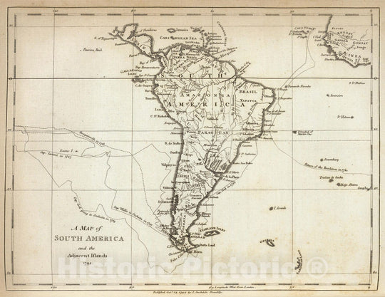 Historic Map : Geography Book, South America and the Adjacent Islands. 1794 - Vintage Wall Art