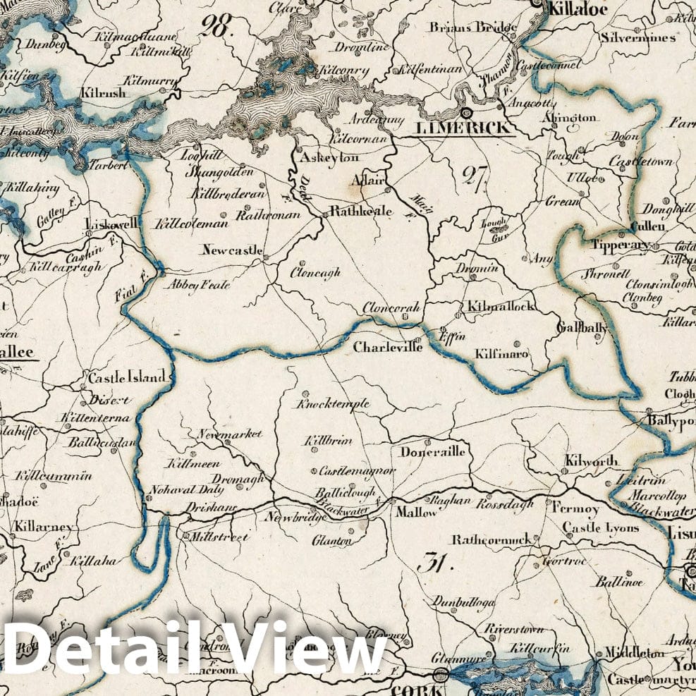 Historic Map : Ireland, V.3:11-15:XV. Britisches Reich. C. Kon: Ireland. d. Prov: Munster. Counties: 27-32 1830 , Vintage Wall Art