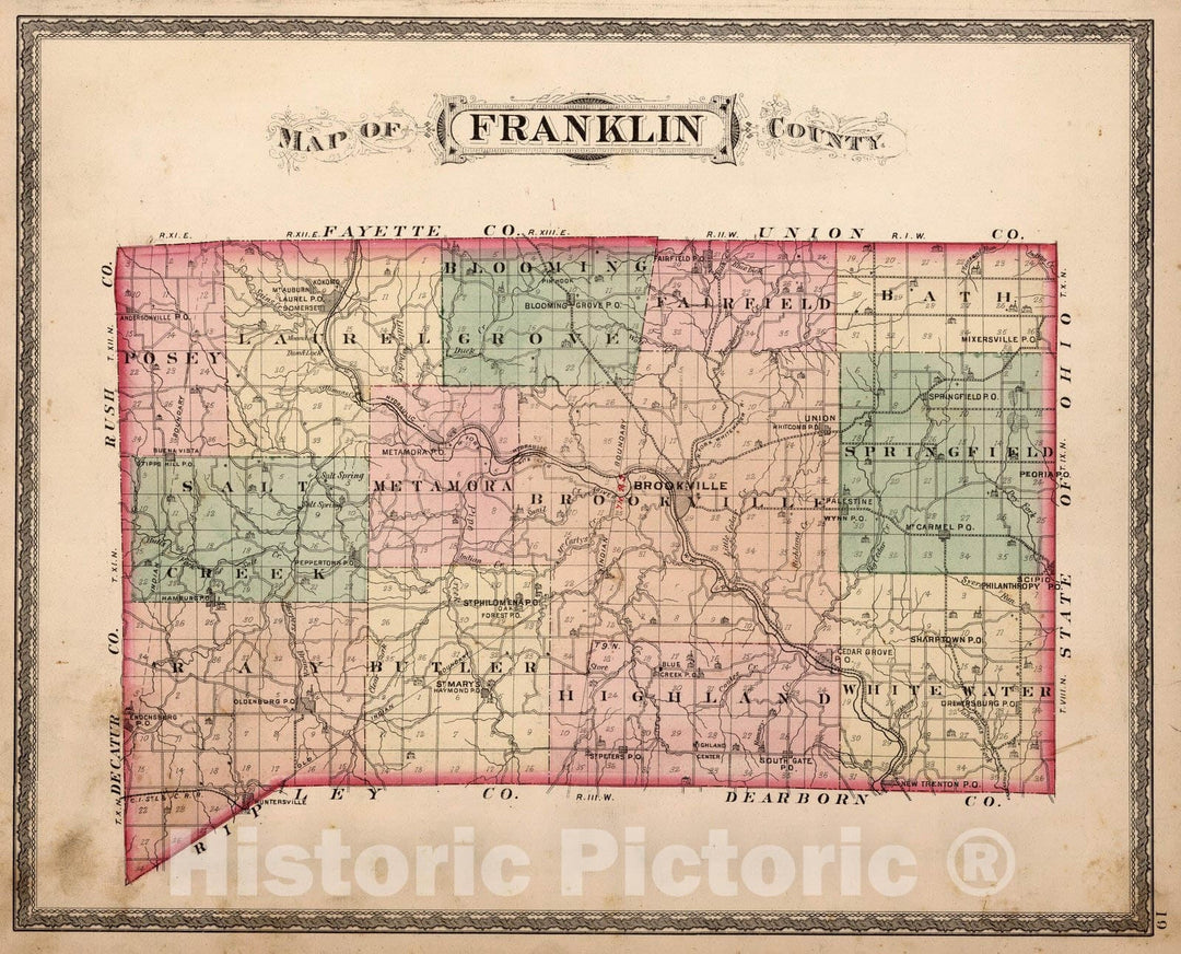 Historic Map : County Atlas Map, Franklin County, Indiana. 1882 - Vintage Wall Art