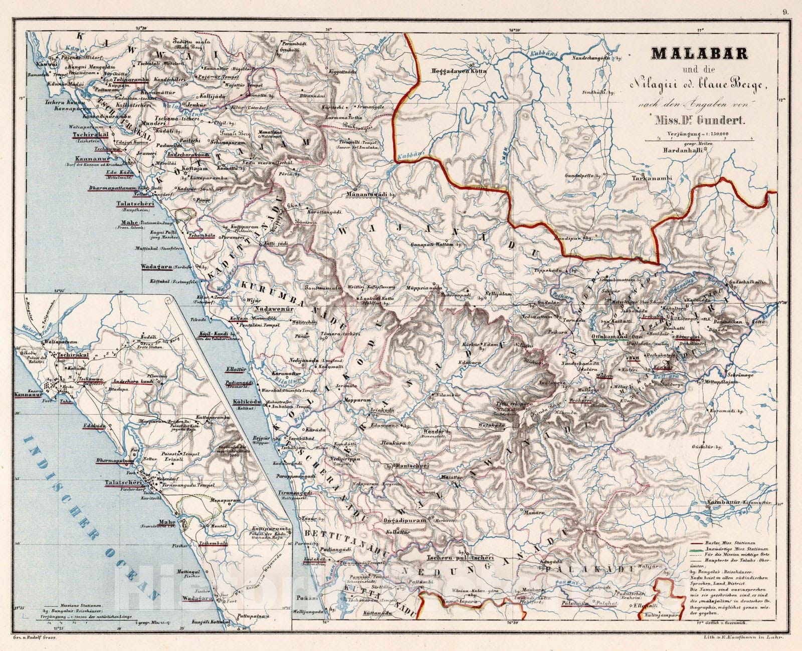 Historic Map : Religious Atlas Map, Malabar. (India.) 1859 - Vintage Wall Art