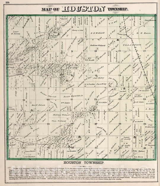 Historic Map : County Atlas Map, Houston Township, Adams County, Illinois. 1872 - Vintage Wall Art