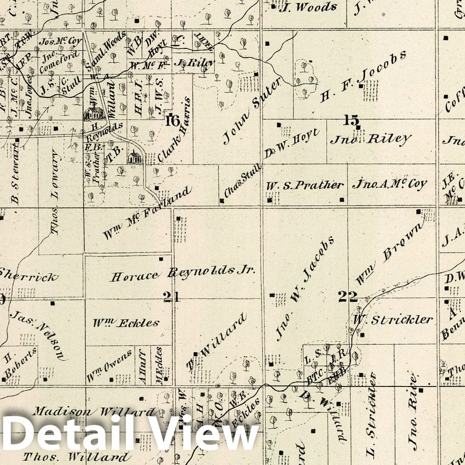 Historic Map : County Atlas Map, Houston Township, Adams County, Illinois. 1872 - Vintage Wall Art