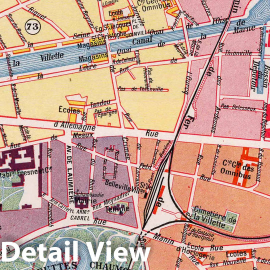 Historic Map : Paris , France, Paris (France), City Atlas Map, Paris - Dix-Neuvieme Arrondissement. 1900 , Vintage Wall Art