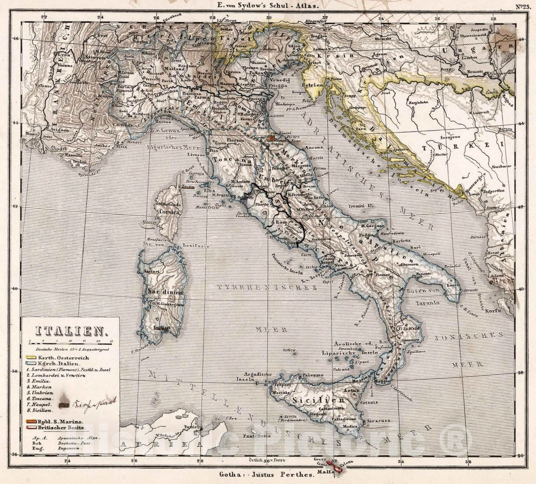 Historic Map : Italy,23. Italien. (Italy.) 1872 , Vintage Wall Art