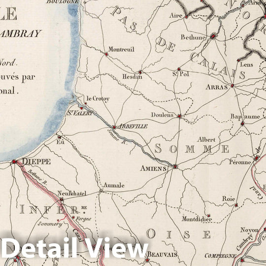 Historic Map : Artois , FranceCarte Generale des Canaux de Paris a Dieppe, Cambray et Lizy. 1804 , Vintage Wall Art