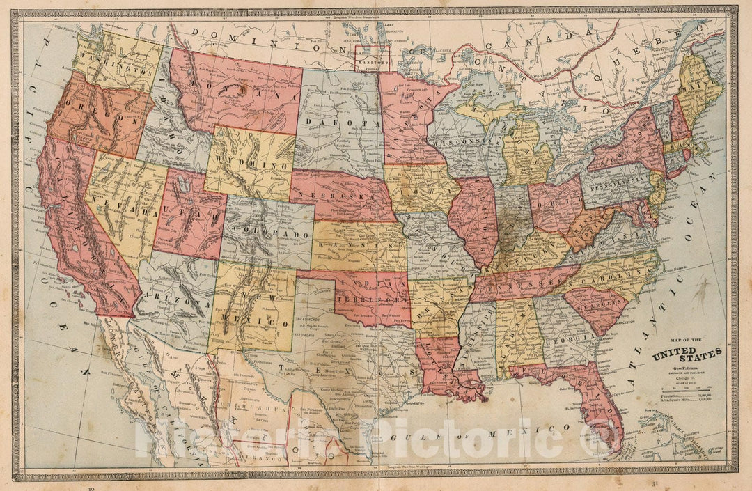 Historic Map : Map of the United States, 1883 - Vintage Wall Art