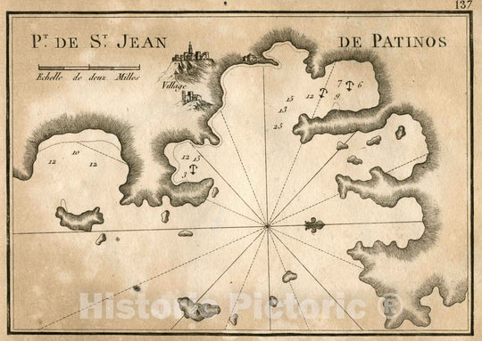 Historic Map : Chart Map, Pl. 137. Port of Kampos of Patmos, Dodecanese, Greece. 1764 - Vintage Wall Art