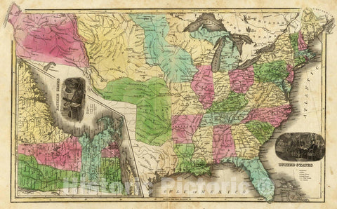 Historic Map : School Atlas Map, United States. (with) Eastern States. 1842 - Vintage Wall Art