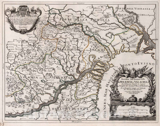 Historic Map : Moldova, Europe, EasternDescritione delli Principati della Moldavia, e Valachia 1686 , Vintage Wall Art