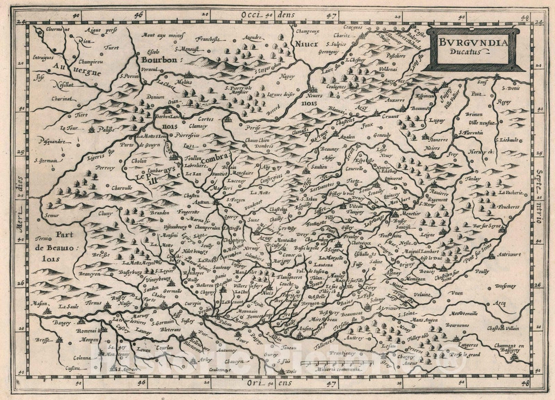 Historic Map : France, Burgundy, FranceBvrgvndia Ducatus 1636 , Vintage Wall Art