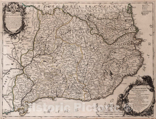 Historic Map : Spain, , EuropeIl Principato di Catalogna 1690 , Vintage Wall Art