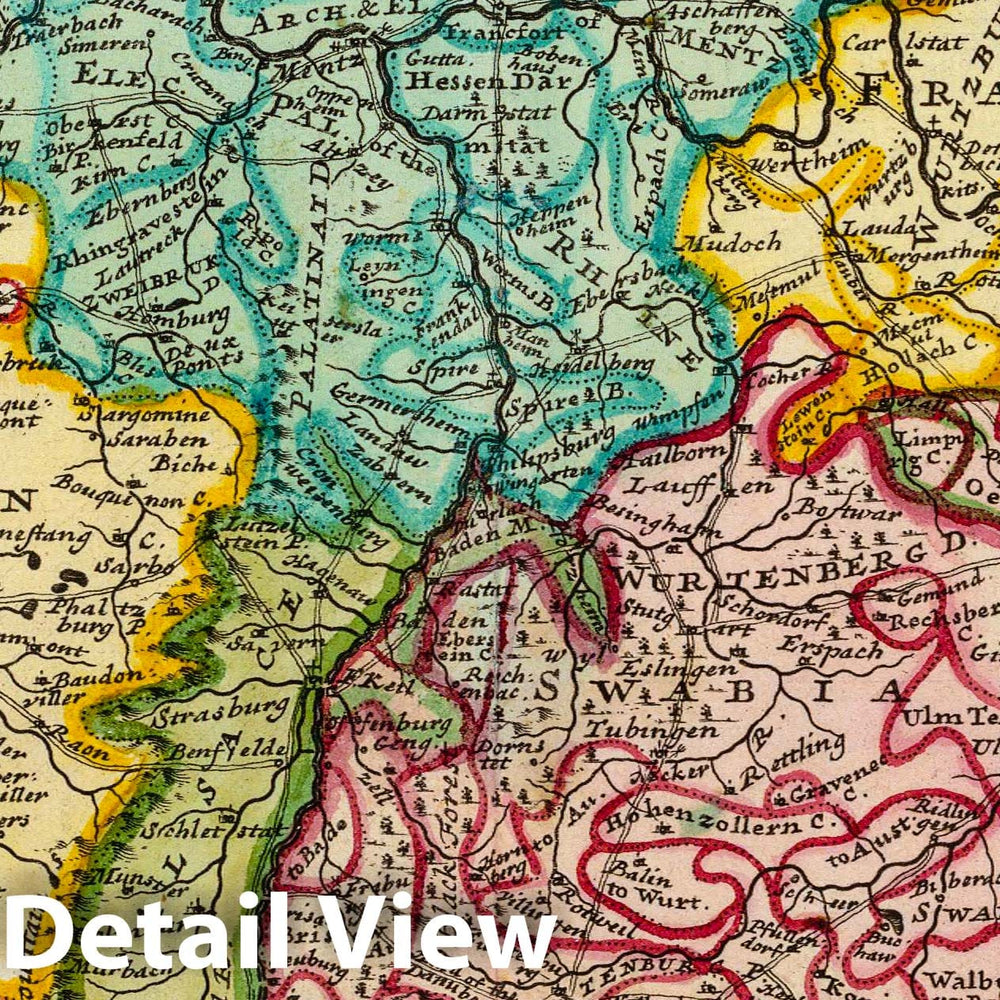 Historic Map : World Atlas Map, The south west part of Germany. 1736 - Vintage Wall Art