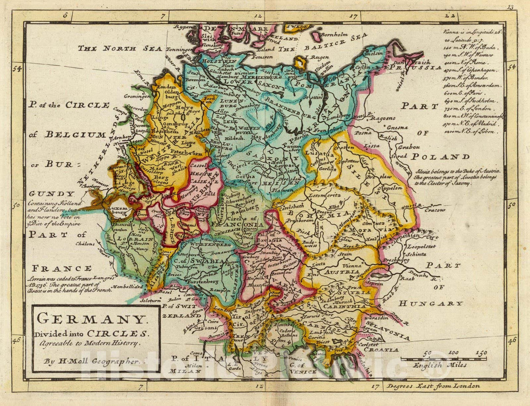 Historic Map : World Atlas Map, Germany. 1736 - Vintage Wall Art