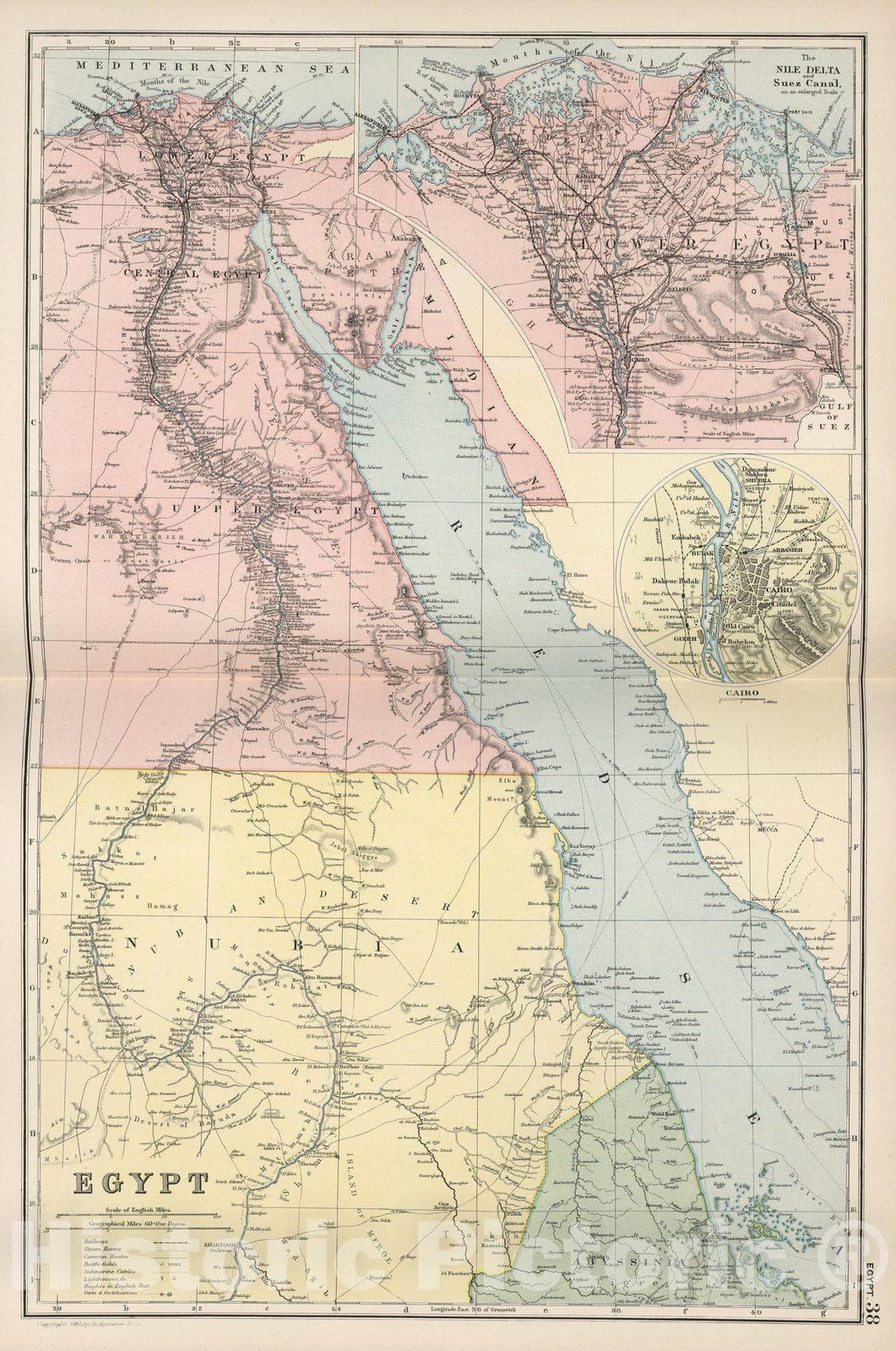 Historic Map : World Atlas Map, Egypt. 38 1891 - Vintage Wall Art