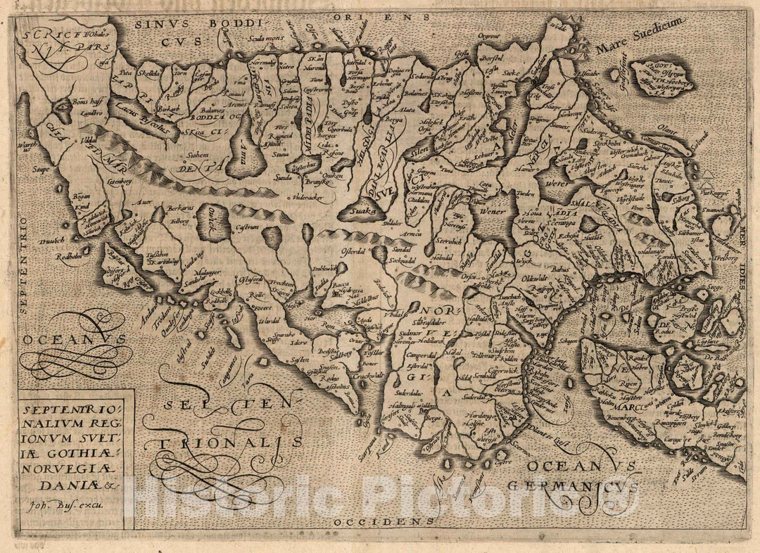 Historic Map : Sweden,75. Septentrionalium Regionum Svetiae, Gothiae-Norvegiae Daniae (Sweden and Norway). 1600 , Vintage Wall Art