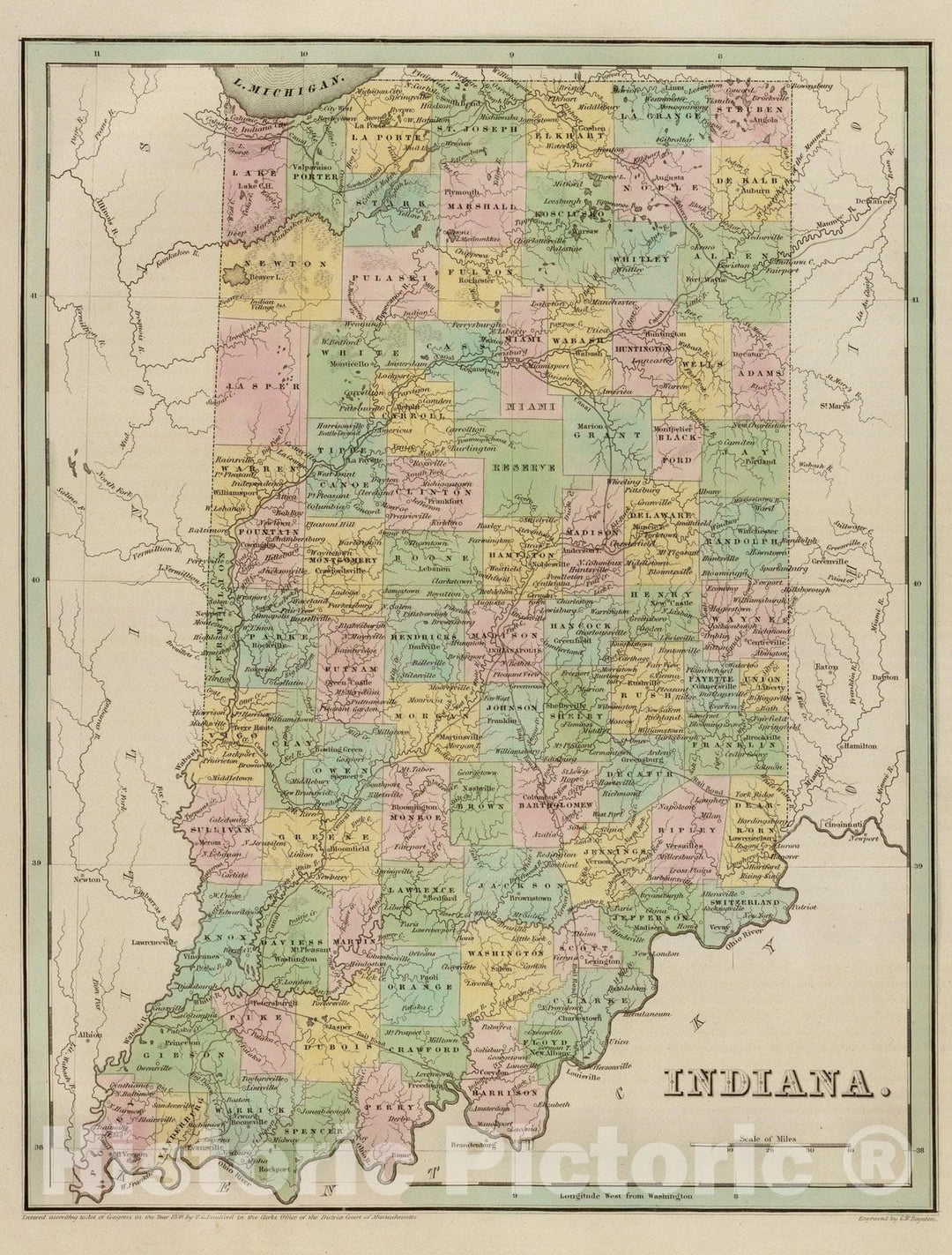 Historic Map : Indiana. 1838 - Vintage Wall Art