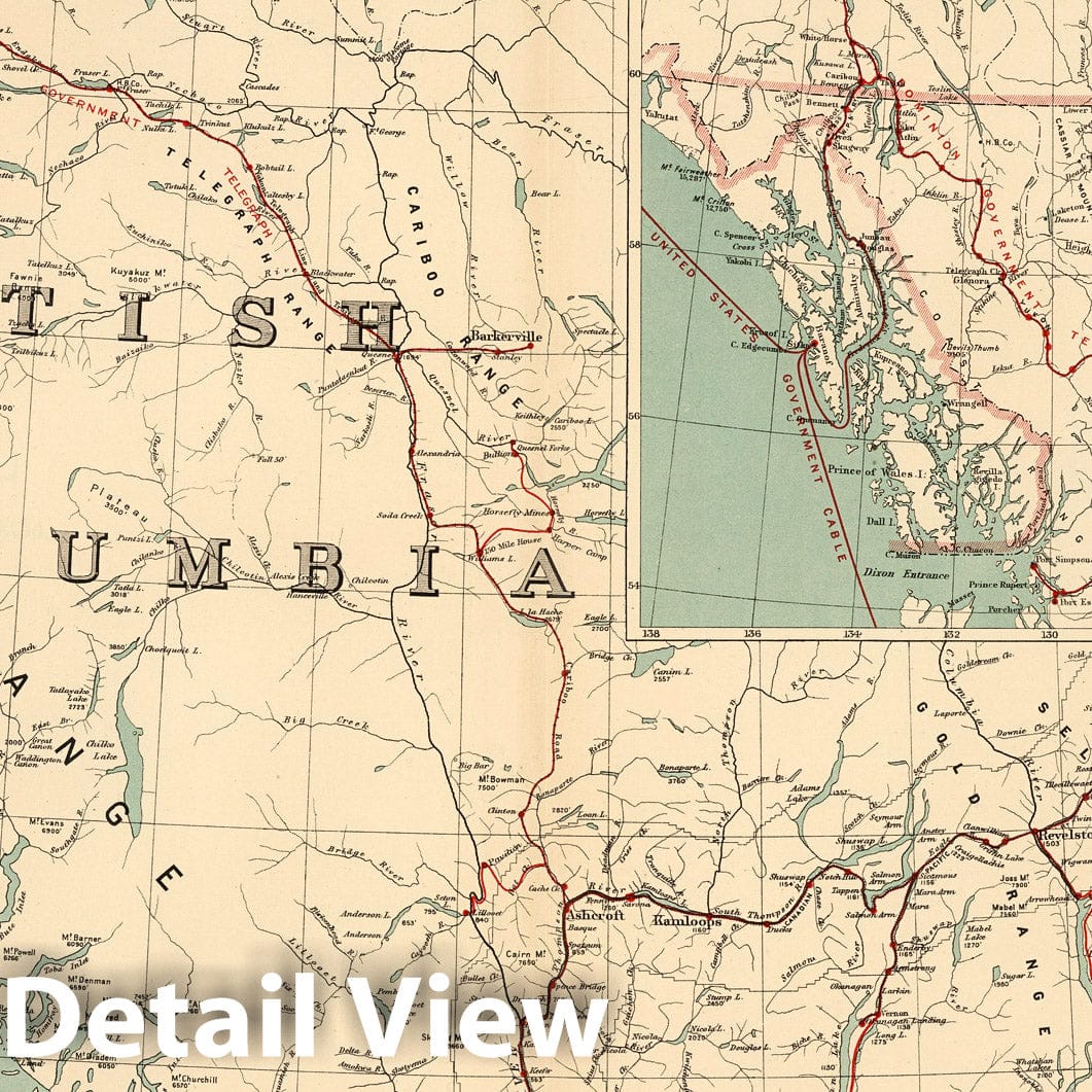 Historic Map : No.13, Telegraphs : British Columbia, Yukon and Alberta 1906 - Vintage Wall Art