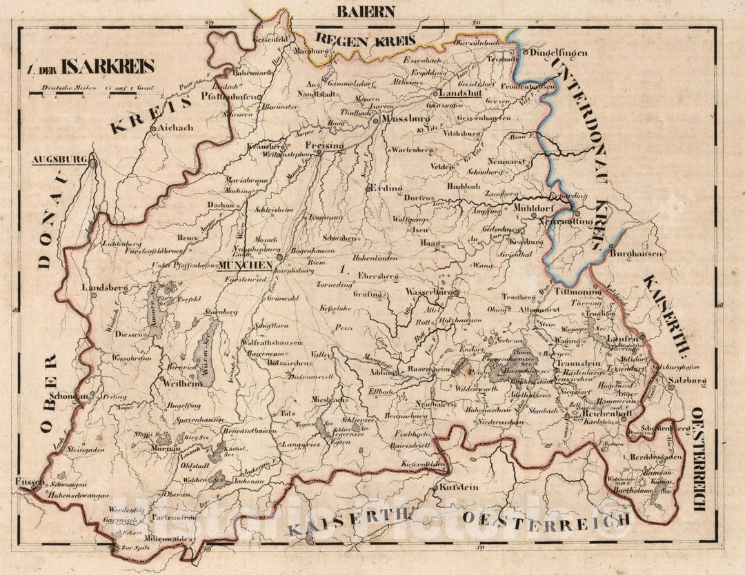 Historic Map : Germany, Bavaria , Germany V.2: 6-10: VI: I. Baiern: 1. Der Isarkreis 1825 , Vintage Wall Art