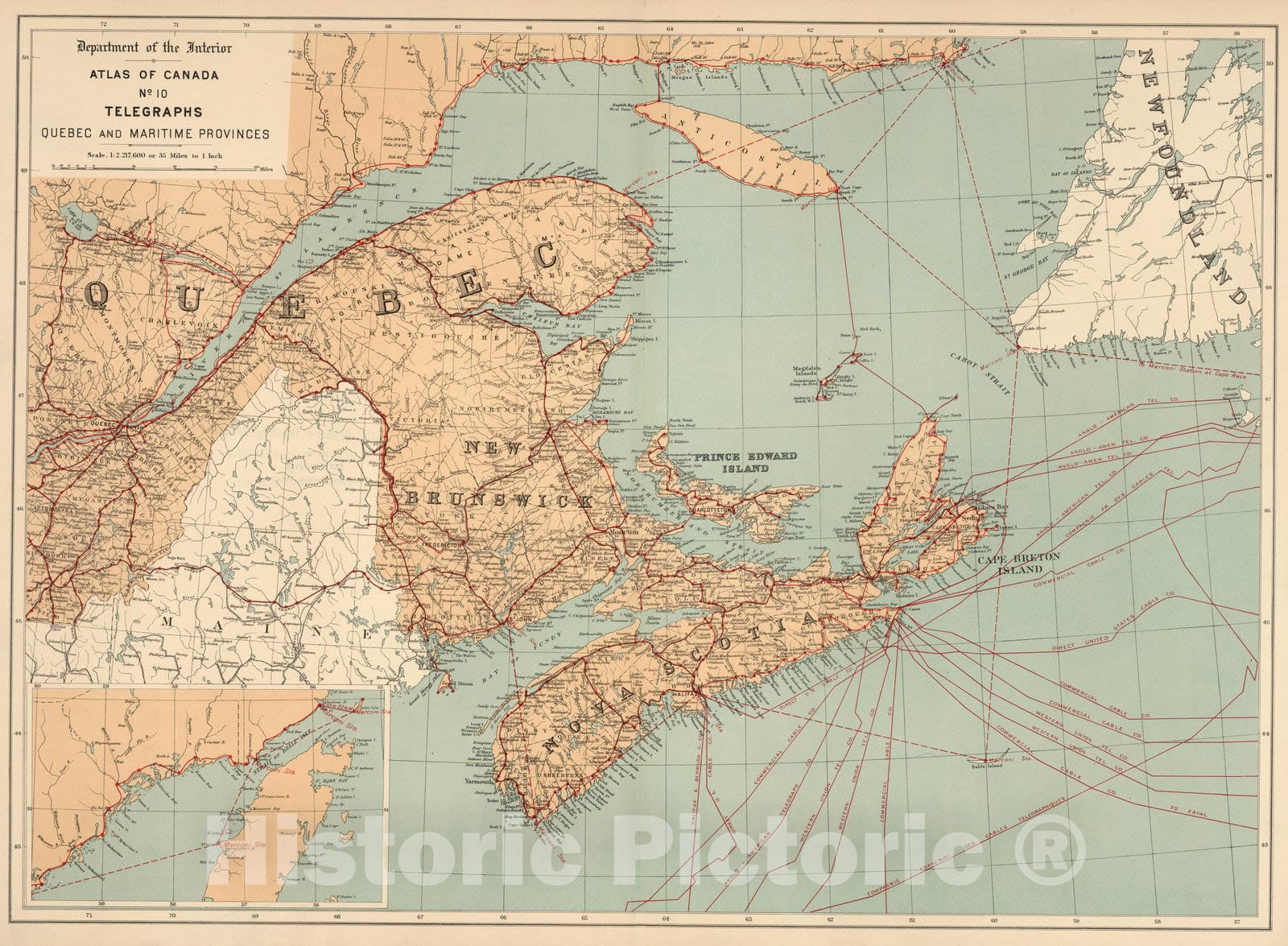 Historic Map : No.10, Telegraphs : Quebec and Maritime Provinces 1906 - Vintage Wall Art