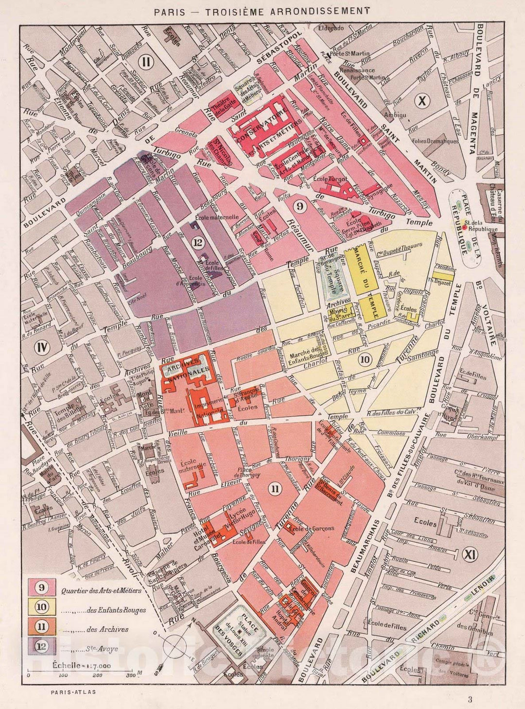 Historic Map : Paris , France, Paris (France), City Atlas Map, Paris - Troisieme Arrondissement. 1900 , Vintage Wall Art