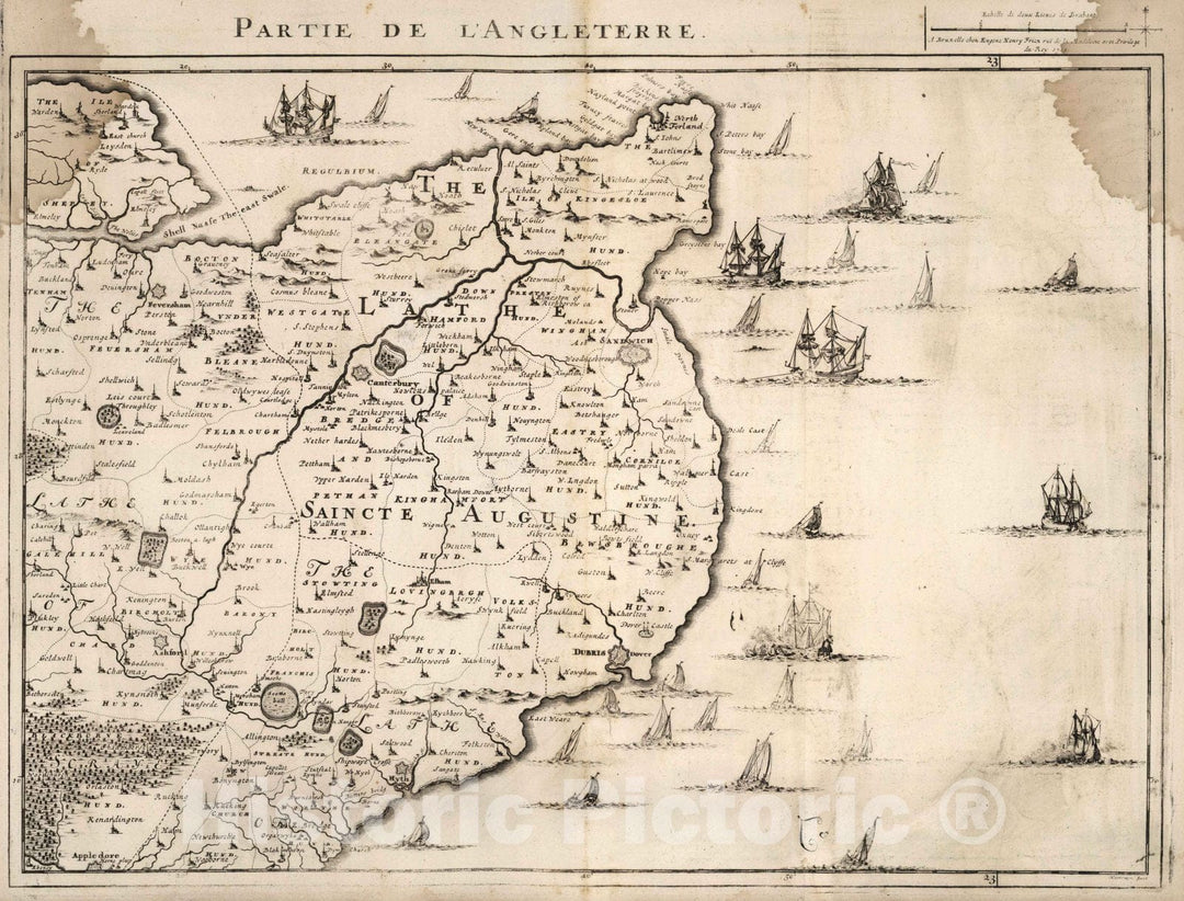 Historic Map : England,1. Partie de l'Angleterre. 1709. 1709 , Vintage Wall Art