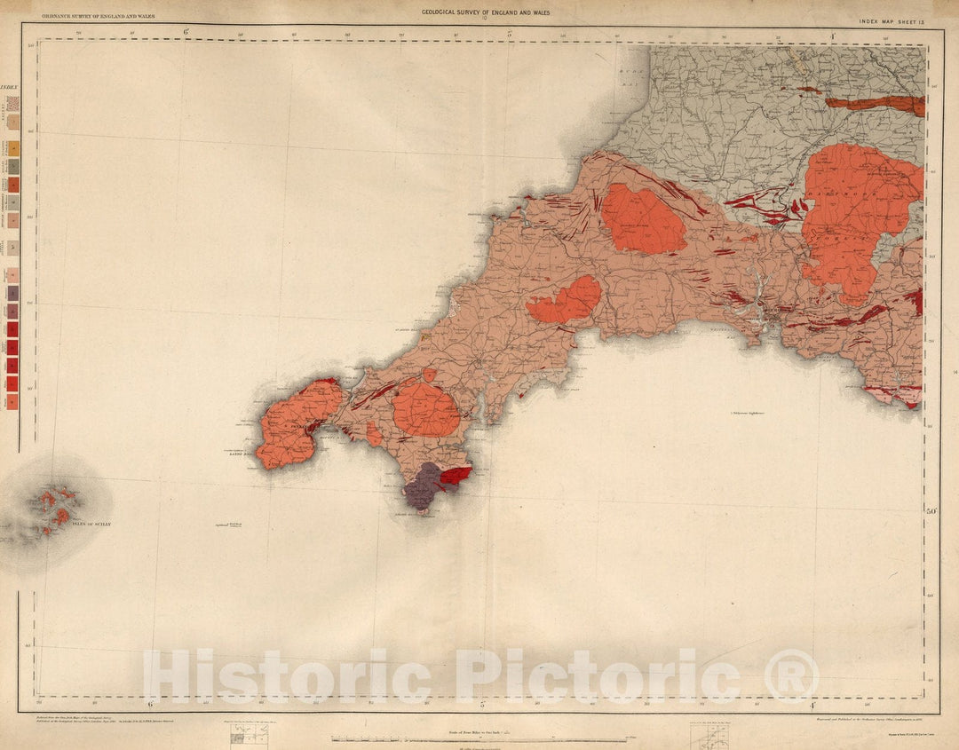 Historic Map : Geologic Atlas Map, Sheet 13. Ordnance Survey of England and Wales. 1891 - Vintage Wall Art