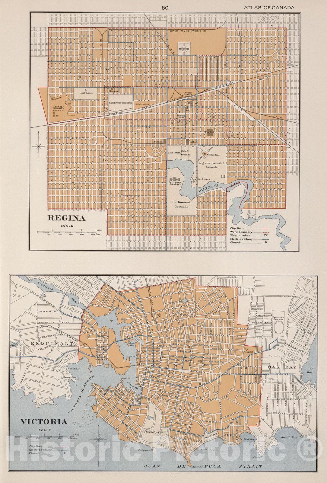 Historic Map : Canada, British Columbia, Regina. Victoria 1915 , Vintage Wall Art