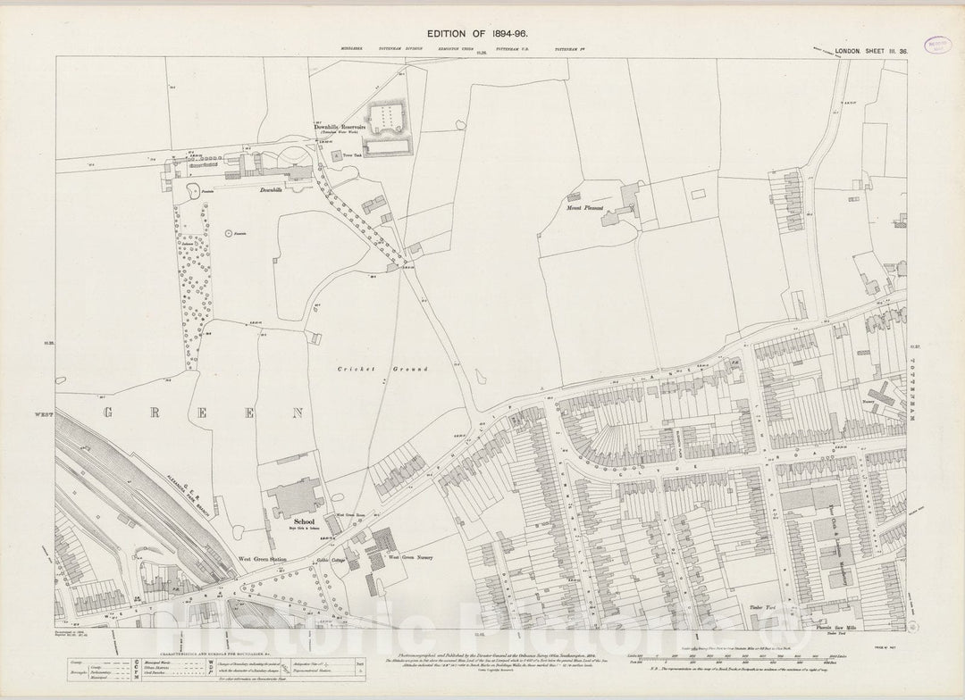 Historic Map : London (England), City Atlas Map, London Sheet III.36 1894 - Vintage Wall Art