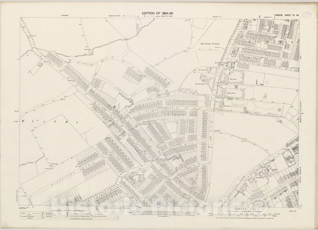 Historic Map : London (England), City Atlas Map, London Sheet III.43 1895 - Vintage Wall Art