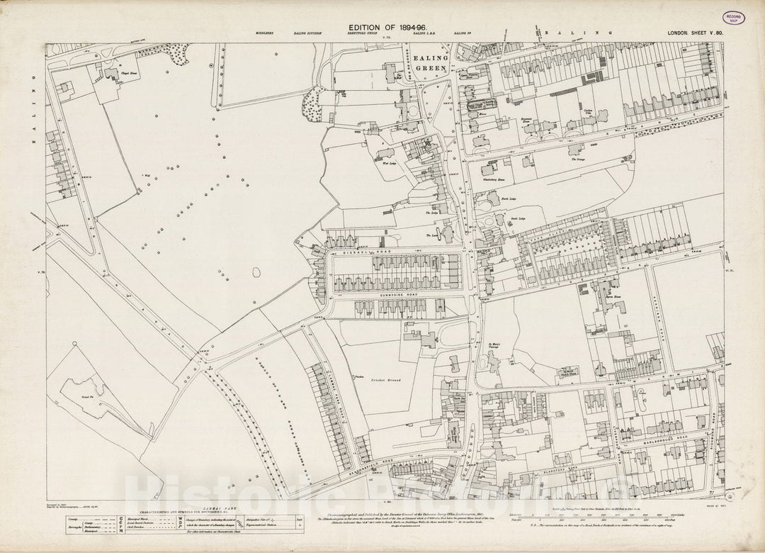 Historic Map : London (England), City Atlas Map, London Sheet V.80 1893 - Vintage Wall Art