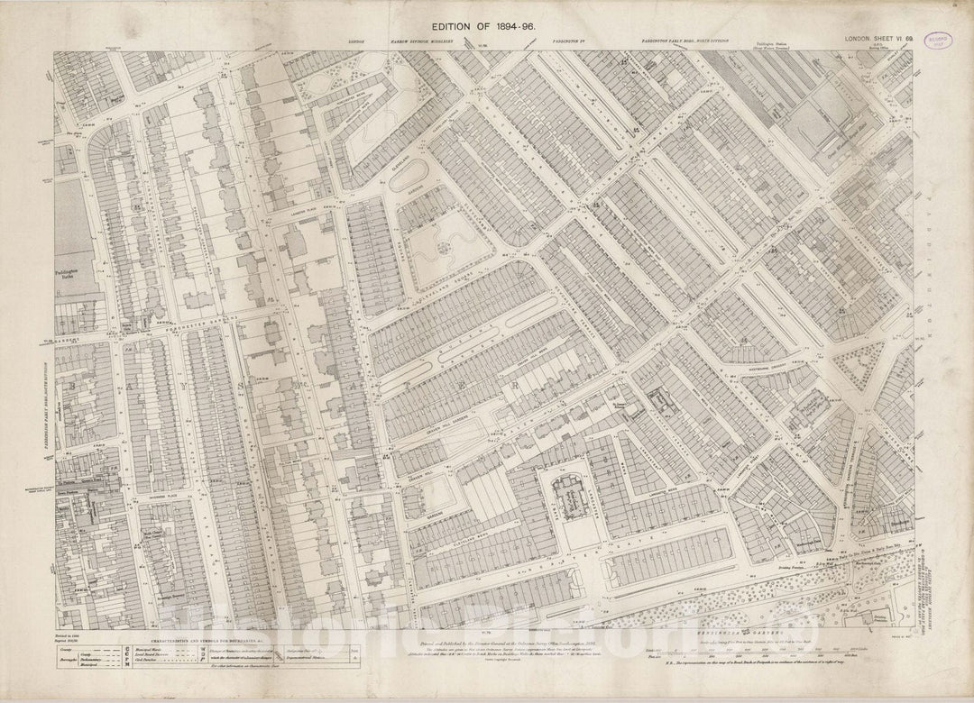 Historic Map : England , London (England), London (England), City Atlas Map, London Sheet VI.69 1896 , Vintage Wall Art