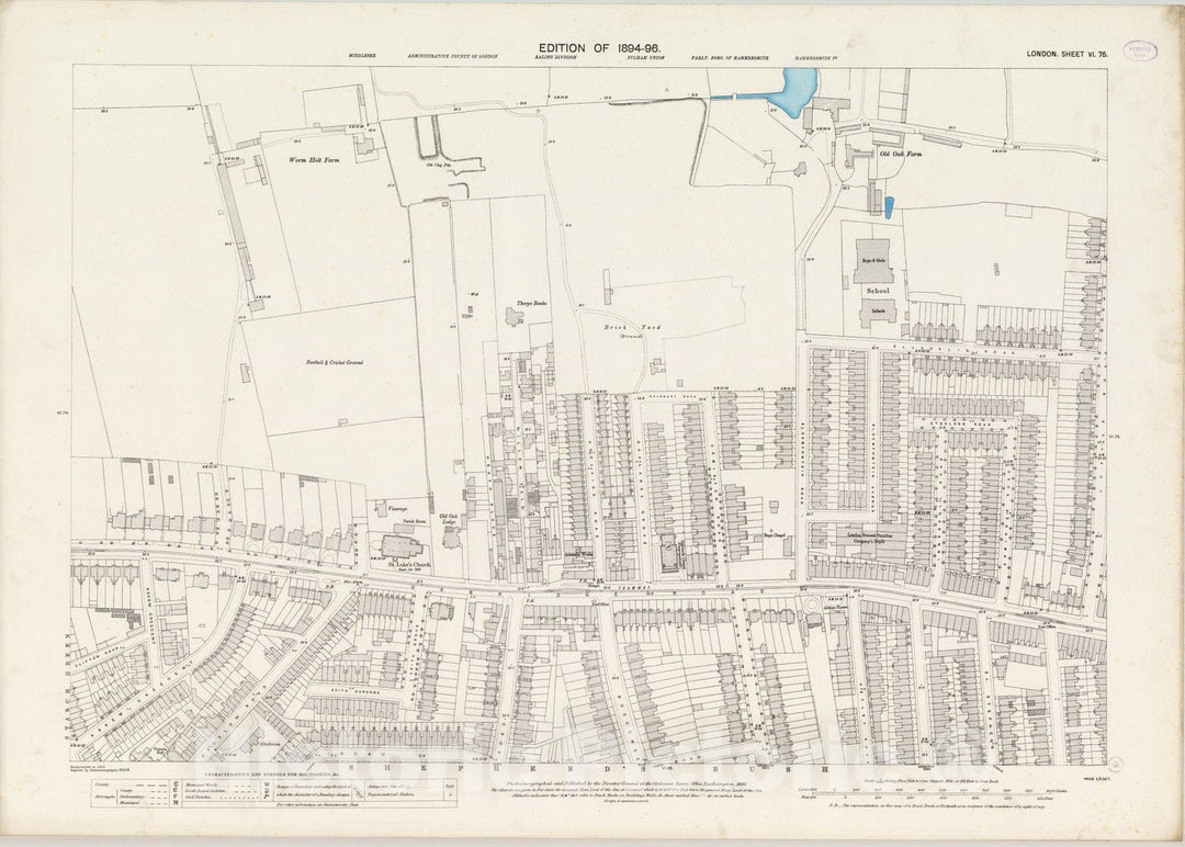 Historic Map : England , London (England), London (England), City Atlas Map, London Sheet VI.75 1894 , Vintage Wall Art