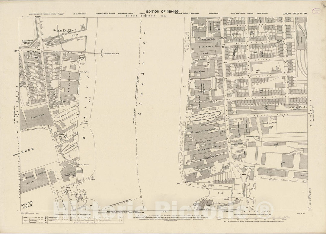 Historic Map : London (England), City Atlas Map, London Sheet VII.100 1895 - Vintage Wall Art