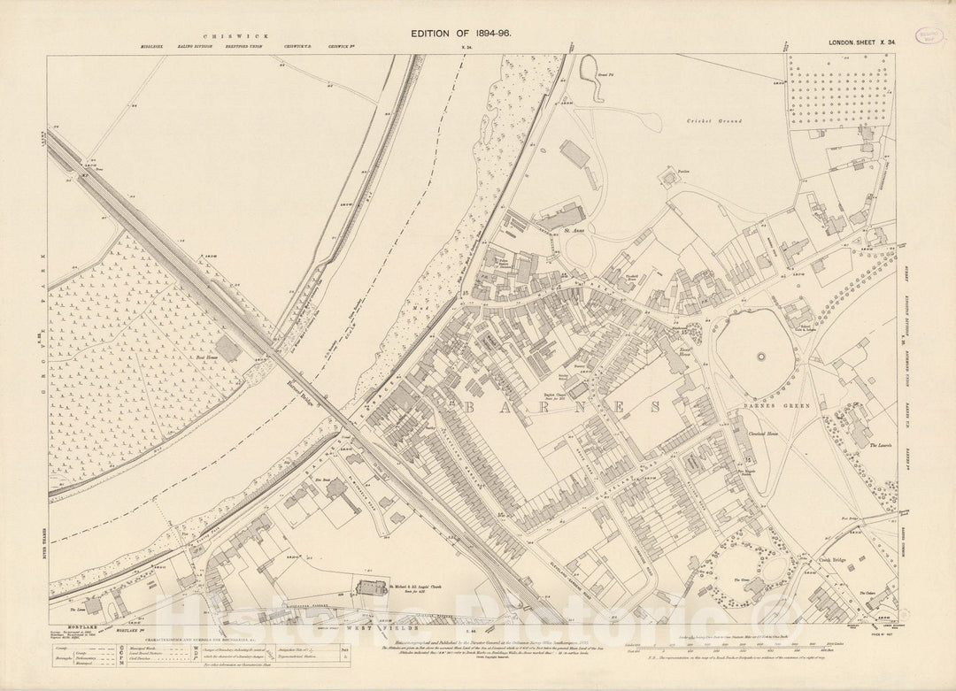 Historic Map : London (England), City Atlas Map, London Sheet X.34 1895 - Vintage Wall Art