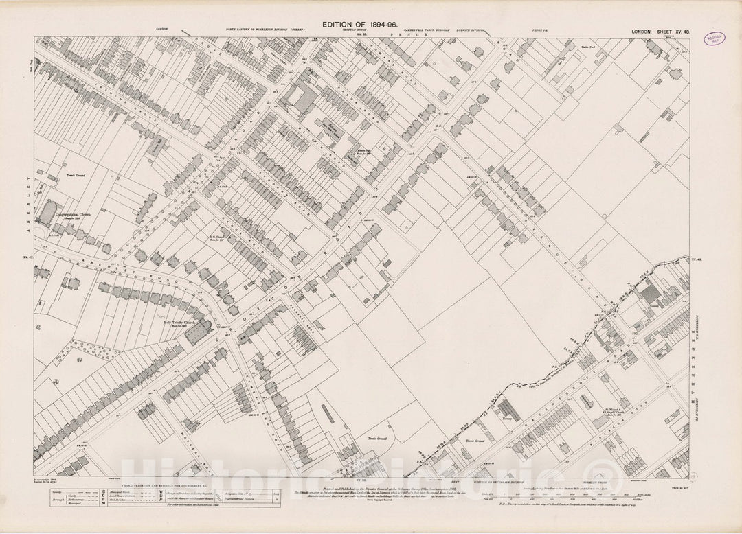 Historic Map : London (England), City Atlas Map, London Sheet XV.48 1895 - Vintage Wall Art