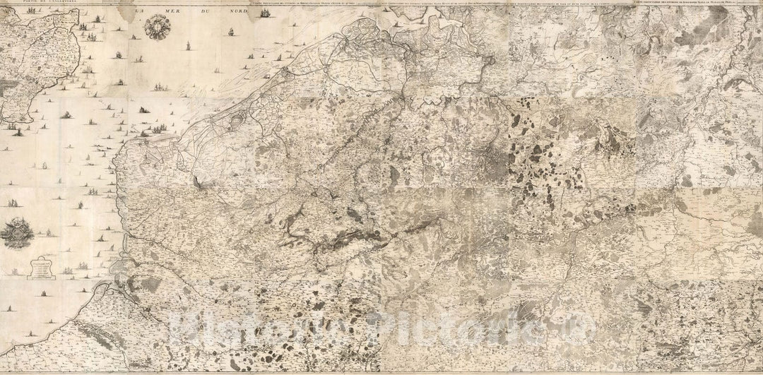 Historic Map : Germany, Composite Map: Cartes des Paysbas et des Frontieres de France, 1727 , Vintage Wall Art