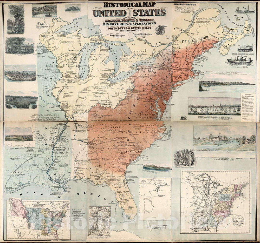 Historic Map : Composite Map: Historical Map of the United States, 1884 - Vintage Wall Art