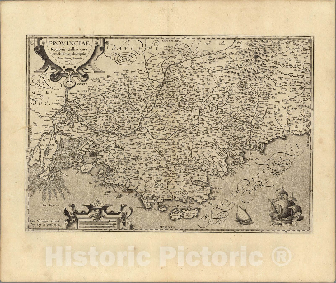 Historic Map : France, Provence , France(34) Provinciae. 1594 , Vintage Wall Art