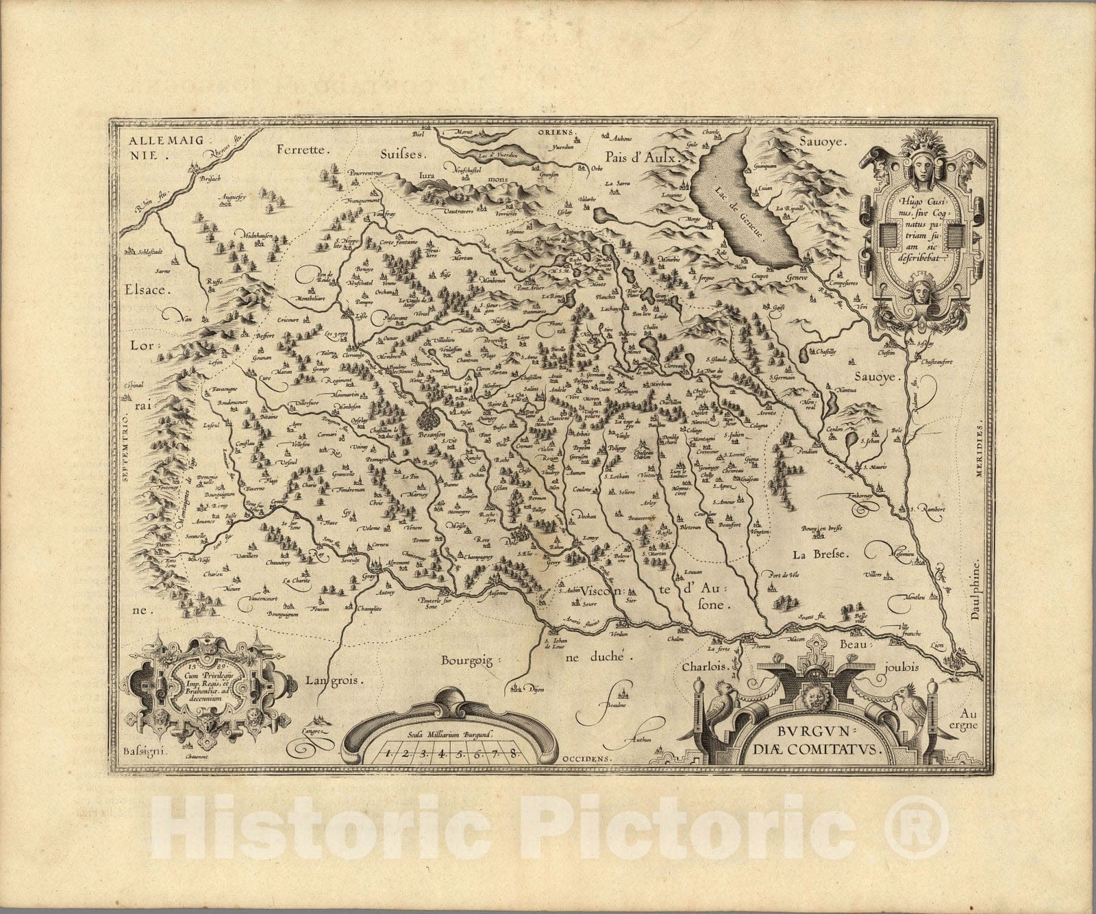 Historic Map : France, Burgundy, France(37) Burgundiae. 1589 , Vintage Wall Art