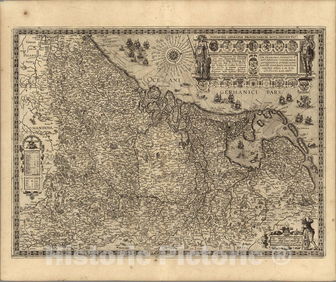 Historic Wall Map : Germany,(41) Inferioris Germaniae. 1608 , Vintage Wall Art