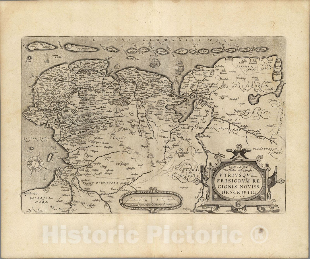 Historic Map : Netherlands,(53) Oost ende West Vrieslandts. 1608 , Vintage Wall Art