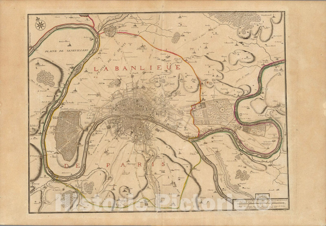 Historic Map : Paris , France,La Banlieue De Paris 1717 , Vintage Wall Art