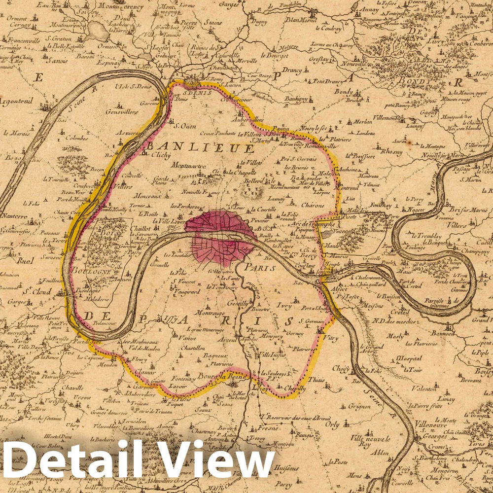 Historic Map : Paris , France, Region FranceDiocese De L'Archevesche De Paris. 1714 , Vintage Wall Art