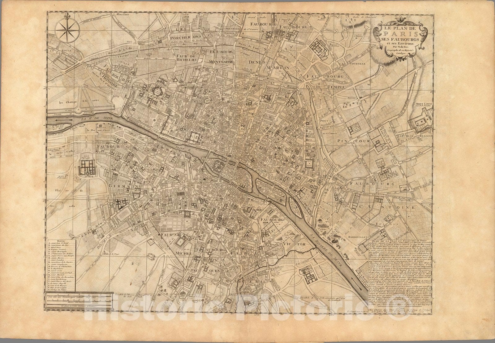 Historic Map : Paris , France,Le Plan De Paris Ses Faubourgs et ses Environs. 1717 , Vintage Wall Art