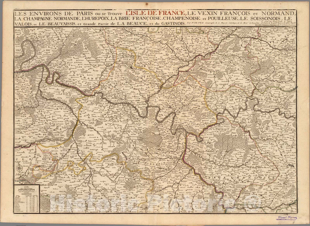 Historic Map : Paris , France, Region FranceLes Environs de Paris ou se Trouve L'Isle De France, 1712 , Vintage Wall Art