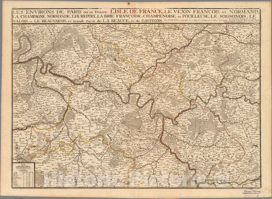 Historic Map : Paris , France, Region FranceLes Environs de Paris ou se Trouve L'Isle De France, 1712 , Vintage Wall Art