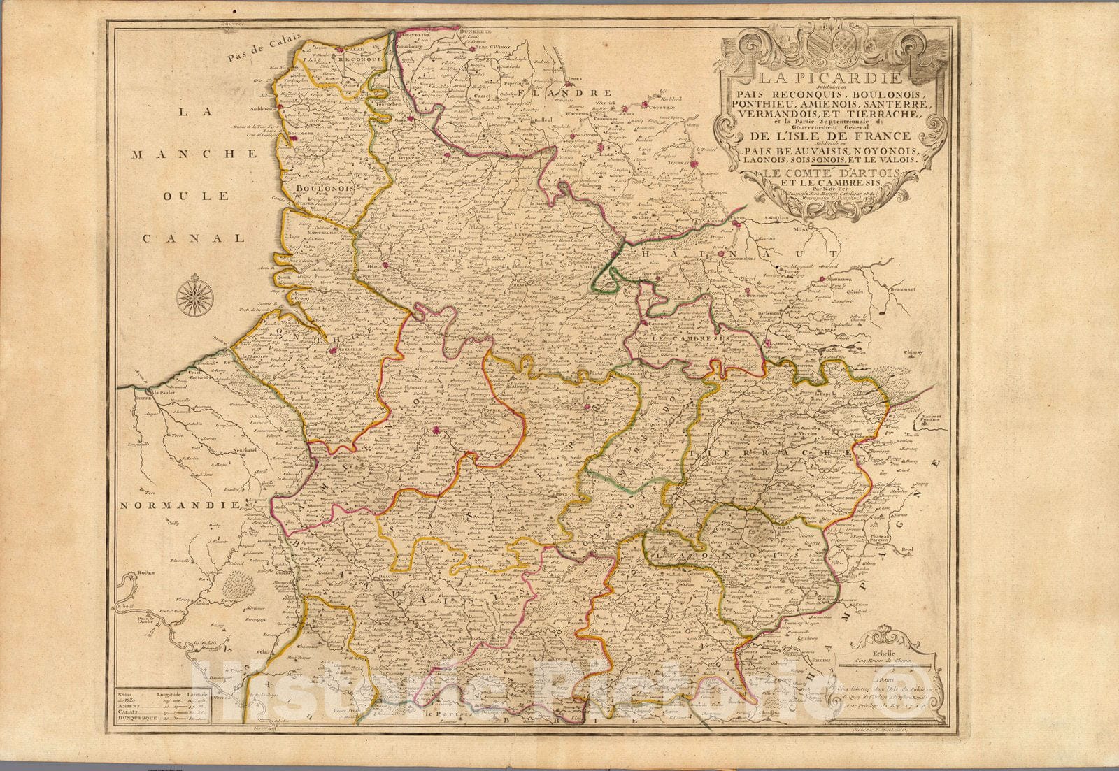 Historic Map : France, Picardie, FranceLa Picardie subdivisee en Pais Reconquis, Boulonois, 1719 , Vintage Wall Art